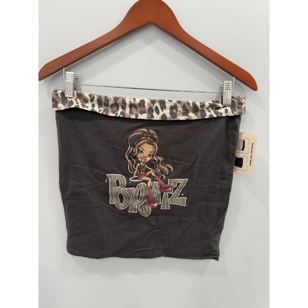 NEW Bratz Tube Top Small Graphic Leopard Print Trim Y2K Baby Tee